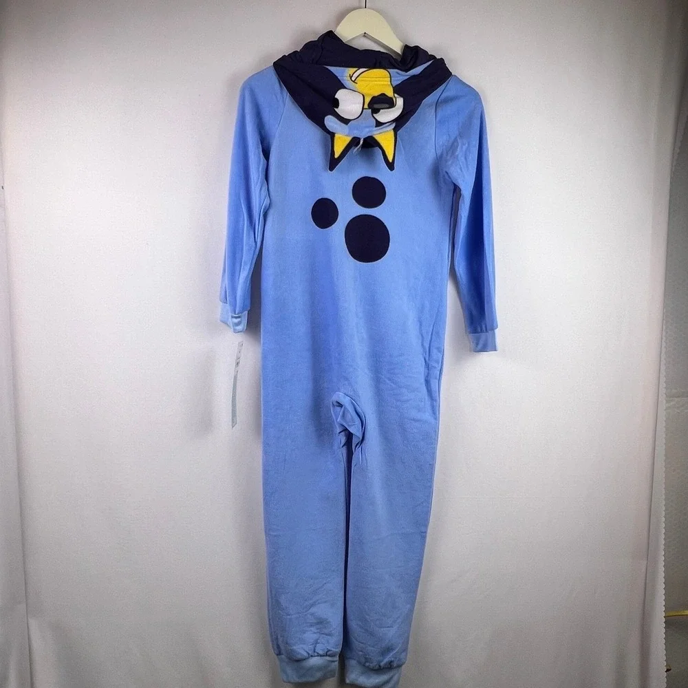 Bluey Kids Fleece Hooded Union Suit One Piece Pajamas Blue Size XS 4/5 NWT